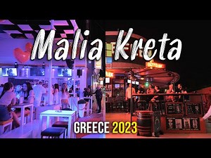 Malia Crete, nightlife, walking tour 4k, Kreta, Greece 2023