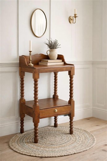 Antique Early 1900's Spindle Leg Solid Wood Two Tier Single Drawer Side Table - Etsy