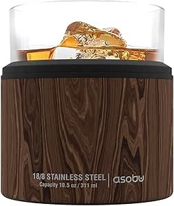 asobu Whiskey Sleeve Glass – Insulated Bourbon Tumbler with Premium Rocks Glass, BPA-Free, Double-Wall Stainless Steel, Keeps Drinks Cold Longer, 10.5oz