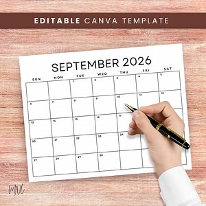 2026 Calendar Printable Calendar, Editable Calendar Template in Canva, Minimalist Calendar 2026 Planner, Monthly Calendar, Digital Download - Etsy Australia