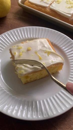 This Lemon Sheet Cake is SO easy to make!🍋 It looks like it took hours, but really all you need is a box cake mix 🙌🍰 You are going to love it! Ingredients 1 box lemon cake mix 1 box lemon pudding mix instant 1 cup water ½ cup vegetable oil 4 eggs Instructions 1. Preheat oven to 350 degrees F. 2. In a large bowl, beat the cake mix, dry instant pudding, oil, water, and eggs until well blended. 3. Spread into a greased 15x10x1-in. baking pan and bake for 18-20 minutes until a toothpick inserted 