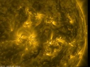 These images from NASA's Solar Dynamic Observatory, or SDO, show magnetically active regions on the sun on Jan. 8-9, 2016. When such regions are close-set, magnetic field lines create a tangle of arches snaking through the solar atmosphere. Those lines are visible in this movie because charged particles spin along them, emitting extreme ultraviolet light observable by SDO. Watch the movie to see how the magnetic field lines are constantly connecting, breaking apart, and reconnecting among the se