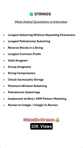 DSA | Strings Most asked Questions Roadmap #dsa #placement #strings #graphs #tree #hashmap #striver