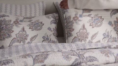 Levtex Home - Selesta Blue Quilt Set - Full/Queen Quilt and Two Standard Shams - Floral - Blue Taupe Grey - Quilt (88x92in.) and Shams (20x26in.) - Reversible - Cotton