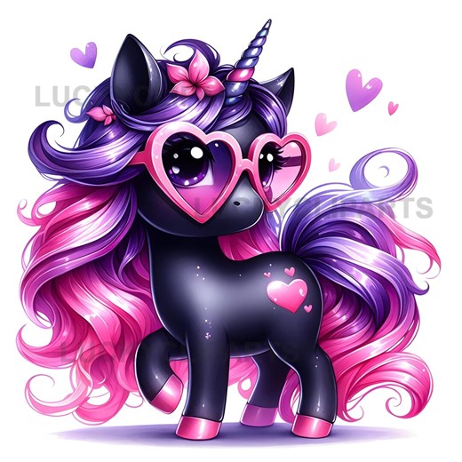 Watercolor Unicorn Valentines Collection Clipart, 10 JPEG, Love Black Unicorn, Commercial Use - Etsy