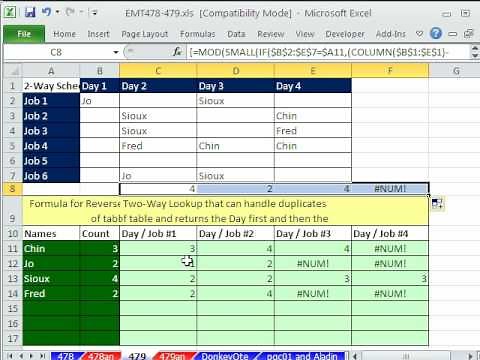 Excel Magic Trick 479: Reverse Two Way Lookup - Robust Formula for Duplicate Situations