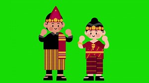 Male and Female Cartoon Bataknese Traditional Dance Loop Animation Cycle Green Screen