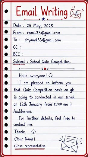 Email Writing Format in English | Easy Email Writing for Students | School Quiz Competition