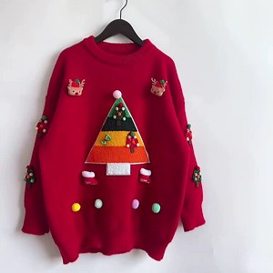 [Hot Item] Christmas Sweater Christmas Tree Jacquard Three-Dimensional Decoration Jumper Women's Knitwear