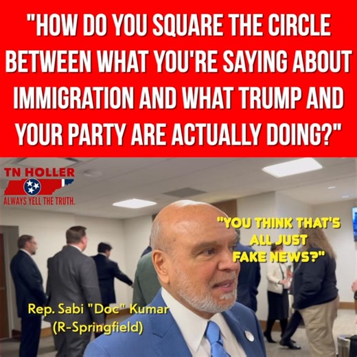 WATCH: “How do you square that circle, Sabi?”🤔 TN REPUBLICAN Rep. Sabi Kumar just gave a pro-immigration speech wildly detached from what Trump is doing - so we asked him how he justifies it. He called it “a developing story” 😕🤷🏼and downplayed ICE’s clear brutality. | The Tennessee Holler
