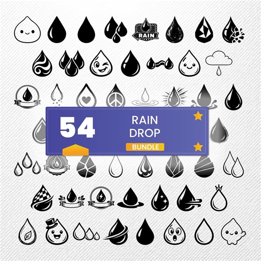 Rain Drop SVG Bundle | 54 Clipart PNG PDF Eps Dxf | Silhouette Vector Drawings - Etsy