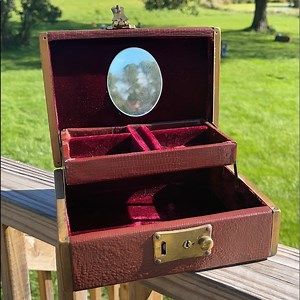 Vintage Alligator & Brass Metal Jewelry Box w/Red Velvet Lining … Unique ✨