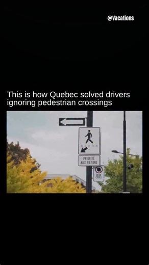 Vacations on Instagram: "In Quebec, a simple crosswalk redesign changed the way drivers respond to pedestrians. Instead of faded white lines, bright yellow panels rise from the pavement, instantly demanding attention and creating a visible moment of protection for anyone waiting to cross. Developed in 2019 by SAAQ and agency LG2, the installation addressed years of ignored road markings by physically stopping traffic the moment a pedestrian stepped forward. It quickly became a widely discussed s