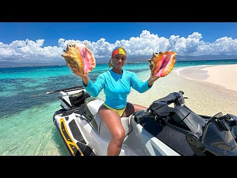 HUGE Conch Catch & Cook - Hidden Mountain Waterfall Adventure