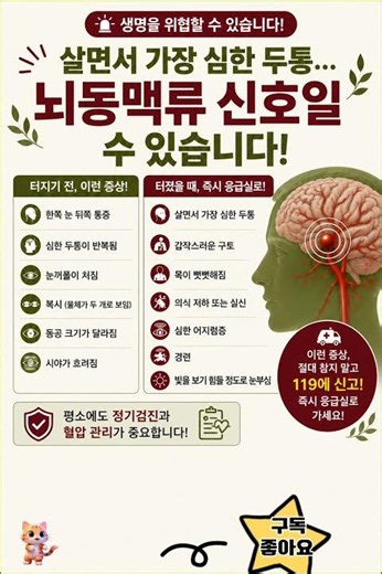 살면서 가장 심한 두통....뇌동맥류 신호일 수 있습니다 #뇌동맥류 #뇌출혈 #응급실 #건강상식 #하루건강