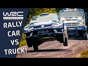 Dakar Truck VS Rally Car! VW Polo R WRC vs Kamaz Dakar Truck over Ounimpohja jump of Rally Finland!