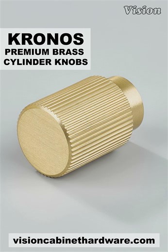 Kronos Premium Brass Cylinder Cabinet Knob – Modern Gold Knurled By Vision Cabinet Hardware