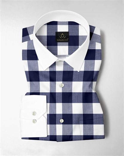 White and Ink Blue Buffalo Checks Designer Cotton Shirt Men's Casual Shirt - Etsy