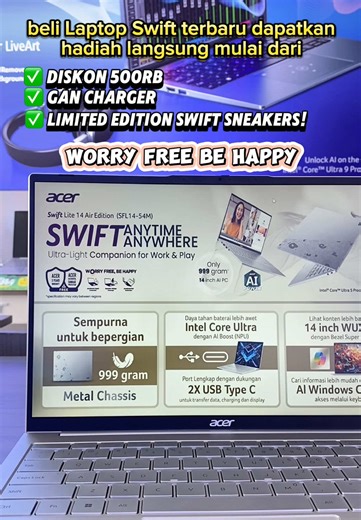 Acer Swift Lite 14 Air Edition: Laptop Ringan dan Tipis dengan Fitur AI Col Ultra OS Series