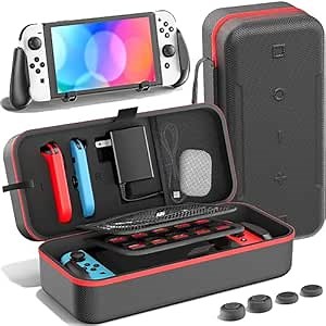 Switch Carry Case & Switch Handheld Grip Bundle Kits, Travel Carrying Case for Switch OLED & Original Switch, Portable Switch OLED Case with AC Adapter Slot & 20 Game Card Slots