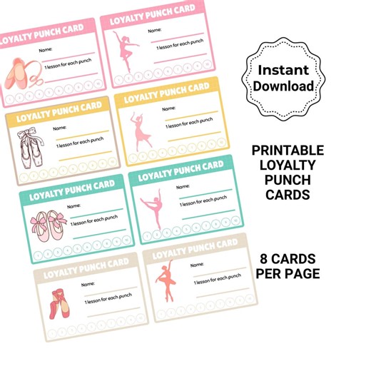 Loyalty Punch Card Pink Ballet Dance Theme, Printable PDF Instant Download, Small Business Rewards Tracker, Attendance Card - Etsy