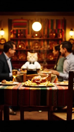 Waiter's kitten eats the roast chicken #kitten #catvideos #fyp #aivideos