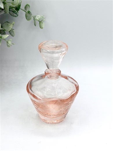 Vintage Pink Crackle Glass Perfume Bottle. - Etsy