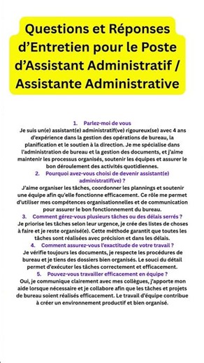 Questions et Réponses d’Entretien pour le Poste d’Assistant Administratif / Assistante Administrativ