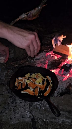 Catching a sucker fish and cooking it over a fire with chicken of the woods 🐟🍄🏕 #fyp #foryou #catchandcook #fishing #survival #bushcraft #camping #Outdoors #outdoorlife #outdoorc | Leona Kristi