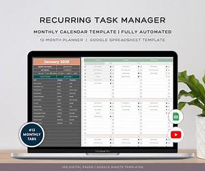 Recurring Task Manager: Google Sheets Monthly Calendar (digital) - Etsy