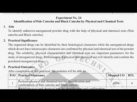 Pharmacognosy Expt 24 | Identification of Pale & Black catechu by Physical & Chemical Tests |
