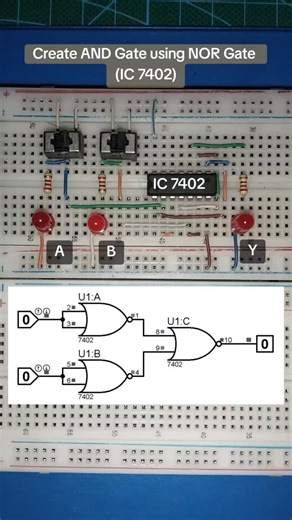 Hendriyana Jatnika on Instagram: "Create AND Gate using NOR Gate (IC 7402) #fyp #logic #logika #elektronik #electronics #digital #education #edukasi"
