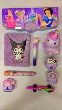 Unboxing cool purple stationery items, diary, pencil box, sharpener, pen, highlighter #schoolsupplie
