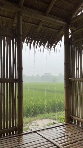 Cozy Bamboo Shed in Heavy Rain 🌧️ | ASMR Natural Rain & Wind Storm