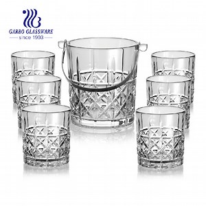 [Hot Item] Bar Glassware 7PCS Glass Ice Bucket Whisky Cups Set