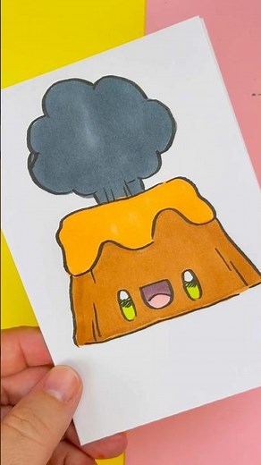 This is how you draw a volcano with a funny face #howtodraw #tutorial #drawing