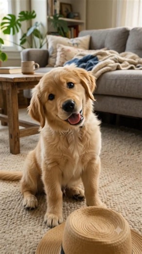 Golden Retriever Puppy Plays with a Straw Hat! 👒🐶 | Funny Dog #Shorts