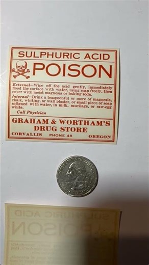 🎥 Antique 1910s Sulphuric Acid POISON Label ☠️ Chalk, Soap & Wall Plaster?!