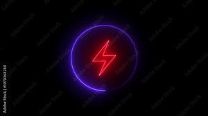 Lightning bolt sign in circle. Neon Battery charging power symbol, lightning bolt sign in the circle. Lightning bolt sign in the message box. Neon Battery charging power symbol, lightning bolt sign.