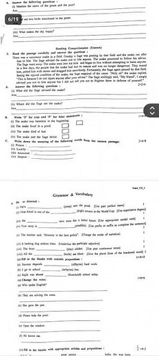 class 7 english 3rd unit test question paper 2025 // class 7 english question paper 2025 final exam