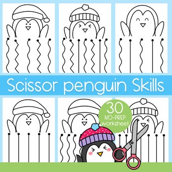 Scissor Skills Penguin Cutting Worksheets | Winter Fine Motor Activities |PreK–K
