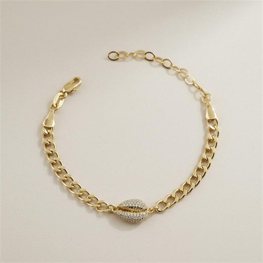 Cowrie Shell Bracelet - Beach Jewelry with CZ Stones