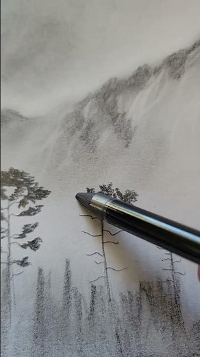 Drawing a Foggy Forest Mountain Landscape with Pencil