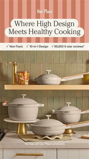 Our kitchenware is made without “Forever Chemicals” for safe and healthy cooking — always. ⭐ Over 85,000 five-star reviews ✍️“This is Non-Toxic, which is obviously better for your health. I do everything in these pans, all day long.” —Mike Bagale, Michelin Star Chef | Our Place