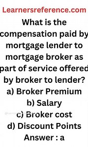 Compensation paid to Mortgage broker by lender #64 #mortgageloanofficer #nmlstestprep #nmls