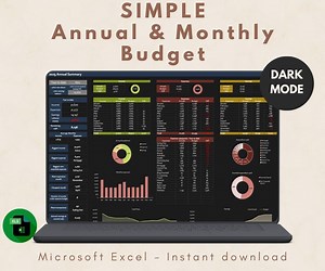 Dark Mode Excel Budget Template: Monthly & Annual Dashboard (digital Download) - Etsy UK