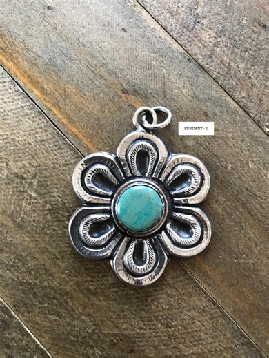 Flower Pendant Set With Natural Turquoise, Handcrafted, Tibetan Repousse Silver, 56X44 Mm - Etsy