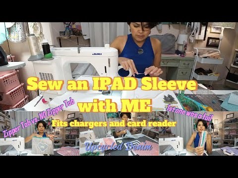 Sew an IPAD Sleeve with me using upcycled denim for a heart applique and zipper tab vs. no tab