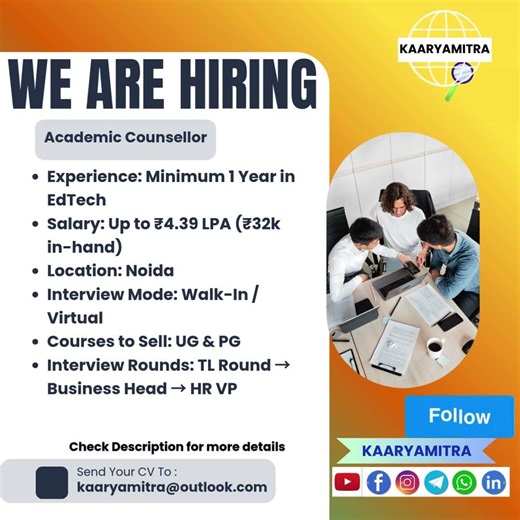 Academic Counsellor. CHECK DESCRIPTION FOR MORE DETAILS