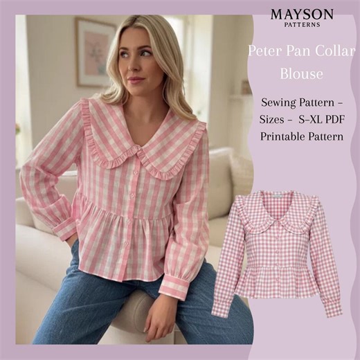 Peter Pan Collar Blouse Pattern PDF, Ruffle Collar Shirt, Cottagecore Top Sewing Pattern, Puff Sleeve Blouse, A4 Only S-XL - Etsy